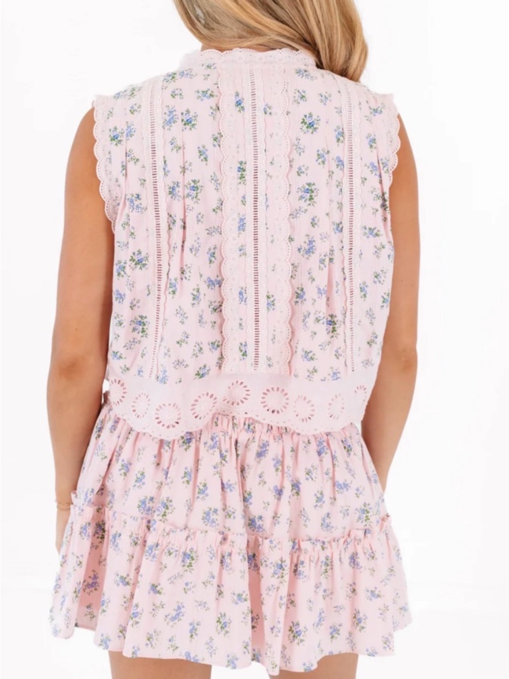 REVOLVE Pink Floral Eyelet Crop Top & Skirt Set - Picture 3 of 3